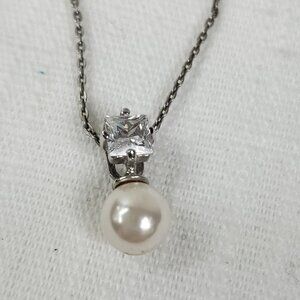 Adorable Large Stone Faux Pearl Silver 925 Necklace & Pendant